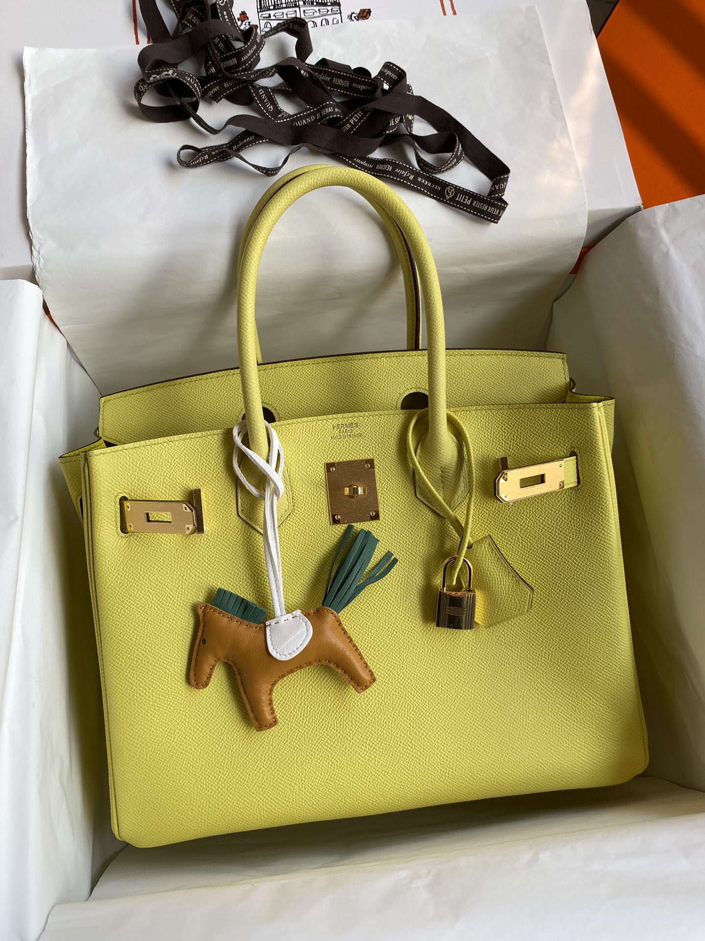 Hermes Birkin 30CM Epsom Leather Handbag Lemon Yellow